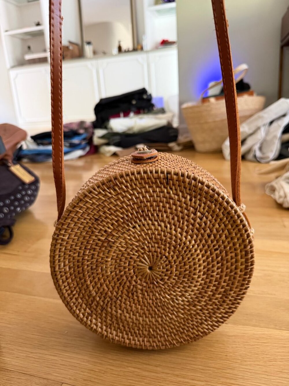 Round Rattan Crossbody Bag